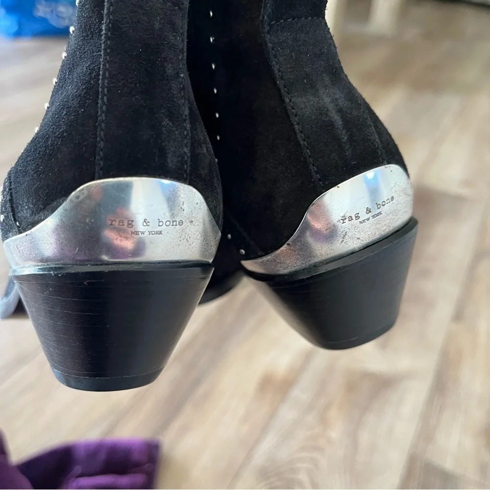 NWOT Rag & Bone Size 5 / 35 Black Suede Westin Bootie Boots Stud